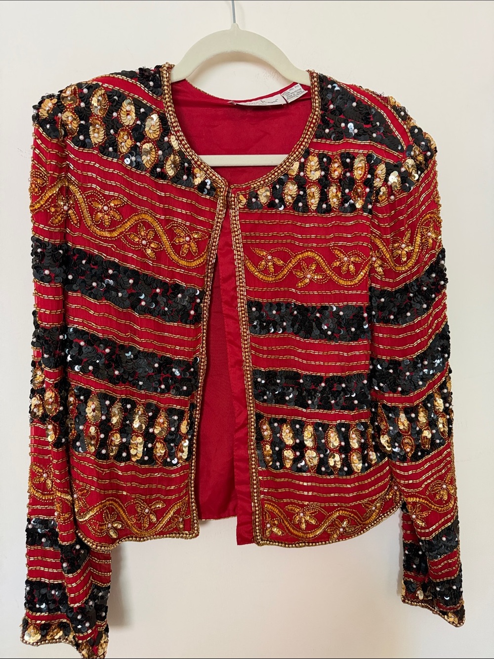 Vintage Embellished Red Women's Jacket with Gold & Black Detailing